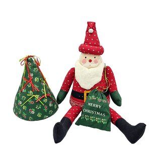 Vintage Handmade Quilted Plush Santa Claus Christmas Tree Set Home Decor Seater